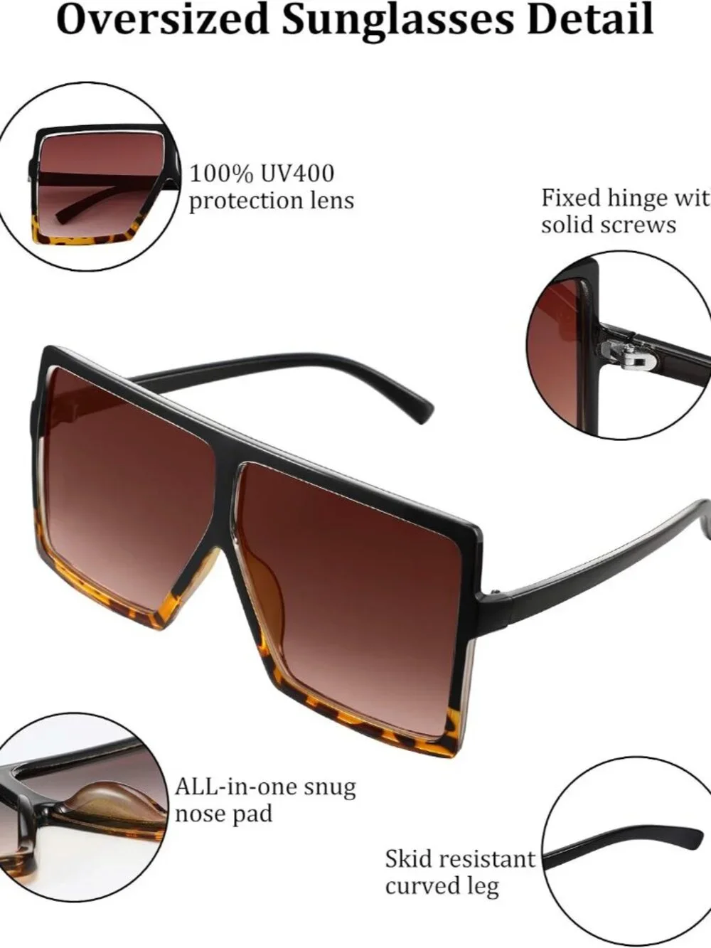 Lightweight Oversized Square Sunglasses with UV Protection - 3 Colors for Women